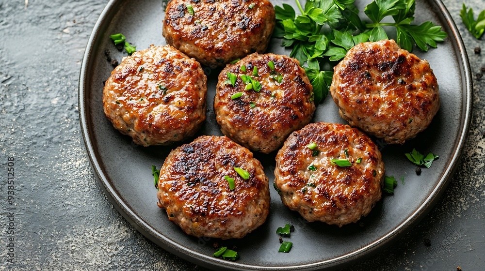 Delicious minced pork and beef cutlets on plate over light background Comfort food Top view flat lay : Generative AI Delicious minced pork and beef cutlets on plate over light background Comfort food Top view flat lay : Generative AI