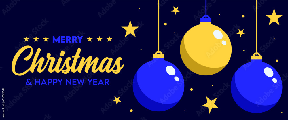 Naklejka premium Merry Christmas banner design template with typical Christmas light bulb decoration