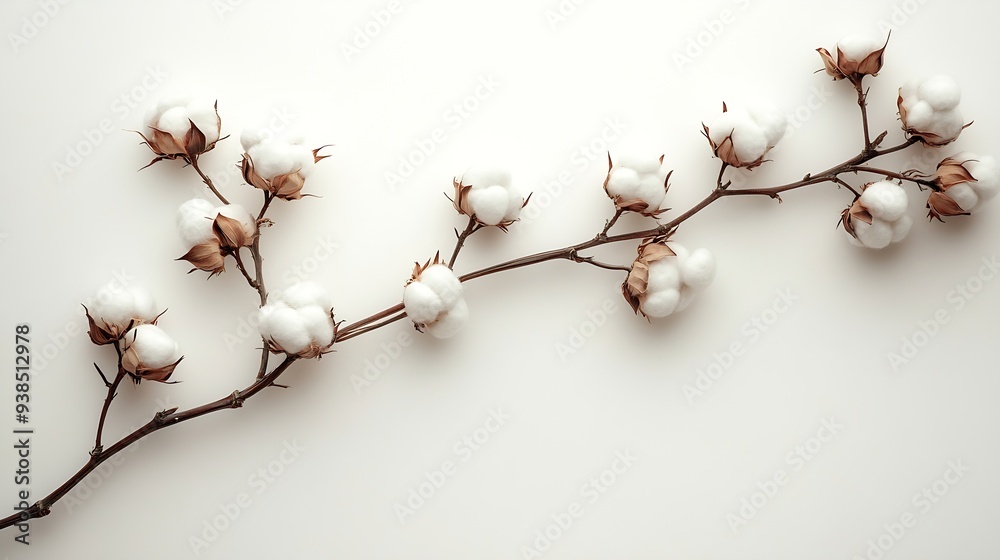 Cotton branch isolated on white background  White cotton flowers : Generative AI