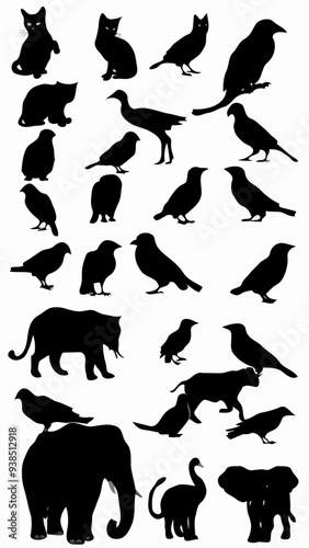Silhouetten von Tieren und Vögeln