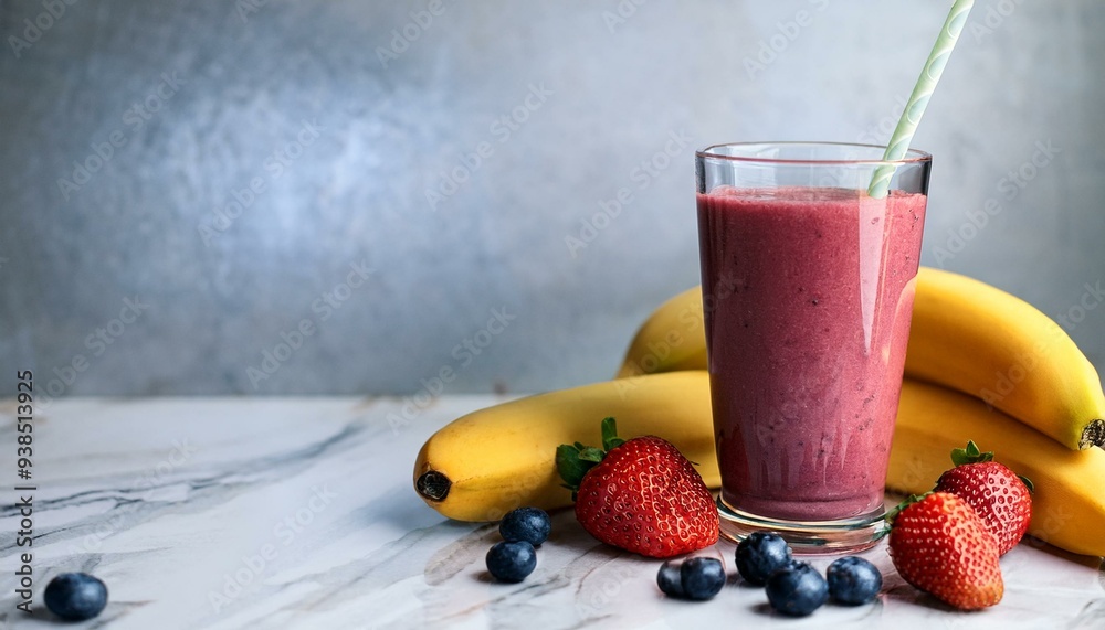 Breakfast smoothie with fruits space for text Breakfast smoothie with fruits space for text