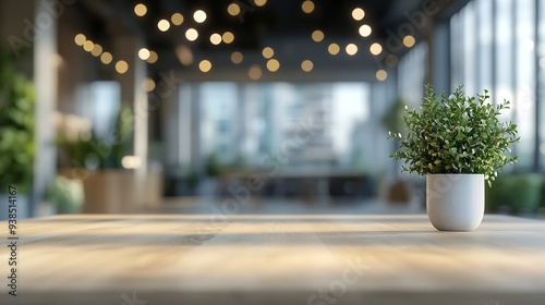 Minimalist beauty of uncluttered desks in a modern office setting in natural light Blurred Abstract Bokeh background for design : Generative AI
