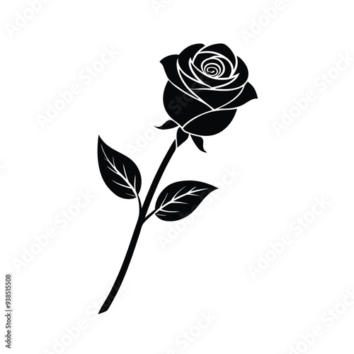 Elegant Rose with leaf silhouette vector illustration