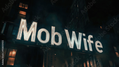 Mob Wife, a trending fashion aesthetic, with background of a big city at night