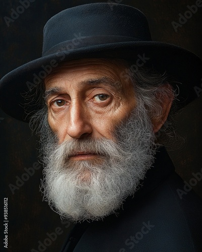 Portrait of senior orthodox jewish. Purim, festival, holiday, celebration, judaism, religion, human emotions concept. photo