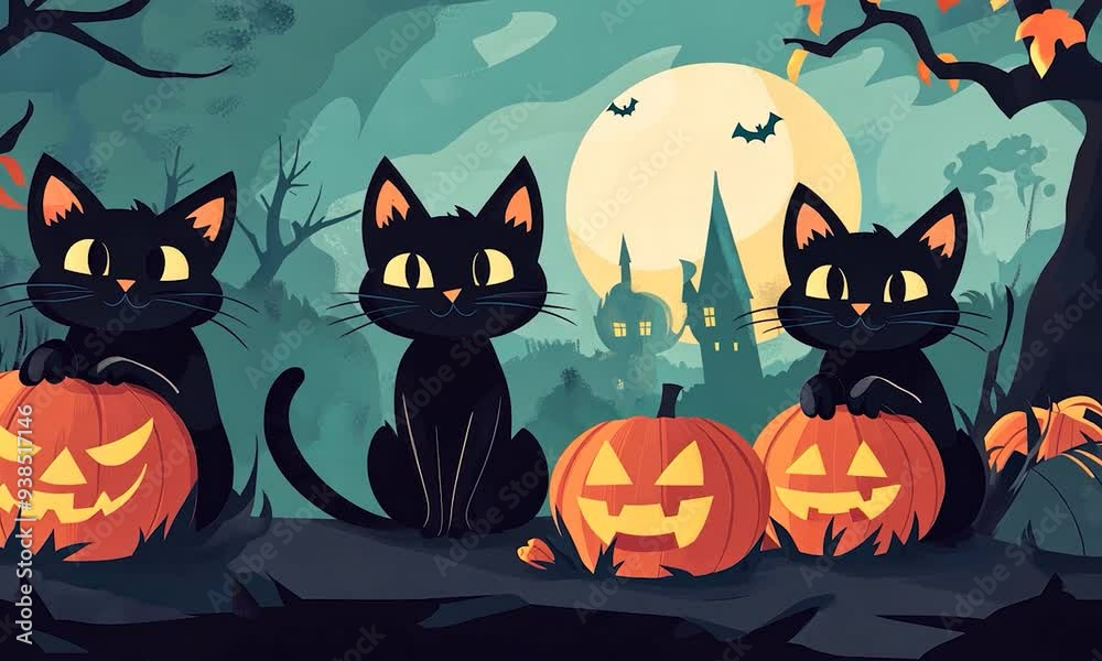 2D cartoon style cat celebration on Halloween 2D cartoon style cat celebration on Halloween