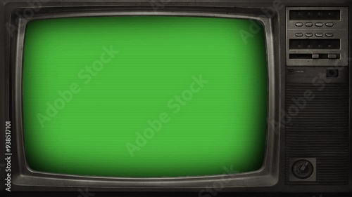 Old TV Green Screen pop up animation motion graphic with chroma key clip template 4k Background. Easy removed green screen. High resolution. Ultra High Definition, 4k video. 