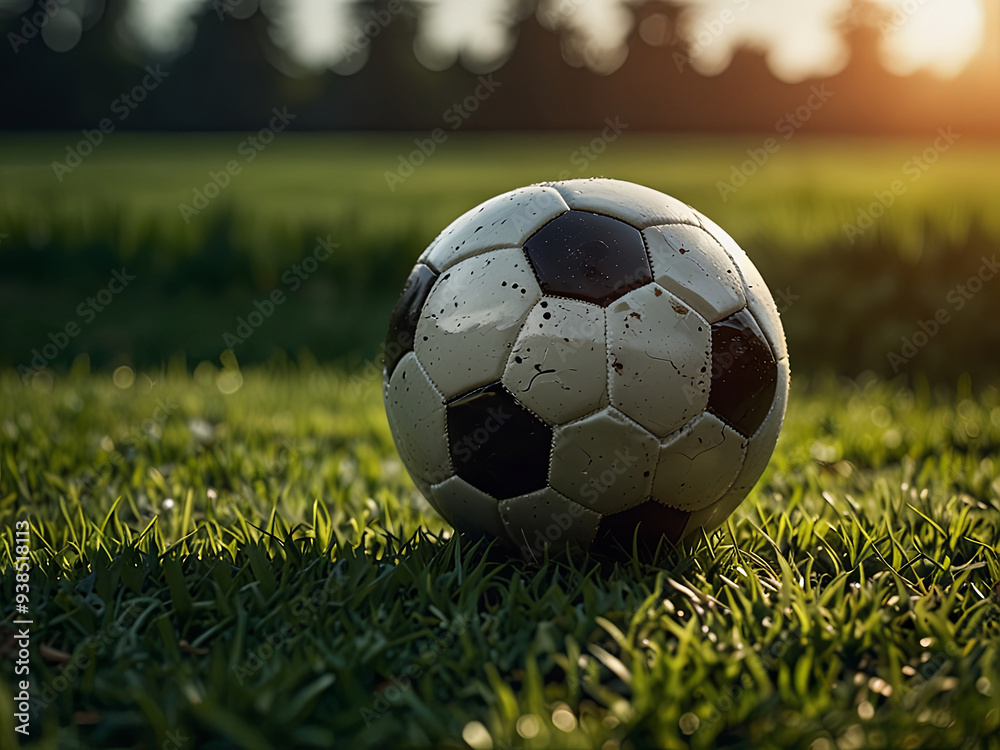 Obraz premium a football ball sitting on top of a lush green field