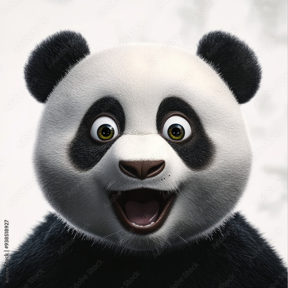 Obraz premium A surprised panda with wide eyes and an expressive face brings joy and curiosity in a whimsical setting