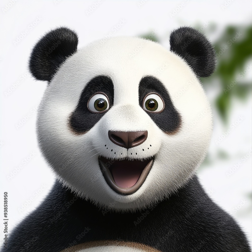 A playful panda reveals a surprised expression in a lush, green environment during a sunny afternoon A playful panda reveals a surprised expression in a lush, green environment during a sunny afternoon