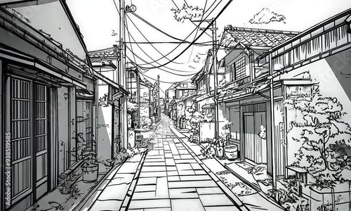 2D cartoon style comic backdrop featuring intricate line work in a Japanese comic aesthetic Number 005
