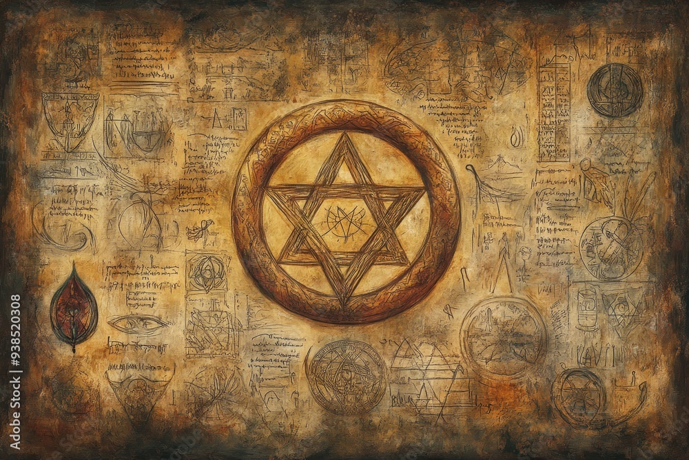 Naklejka premium Ouroboros Ancient Scroll Various Gnosticism, Alchemy Religion Spiritual Symbol