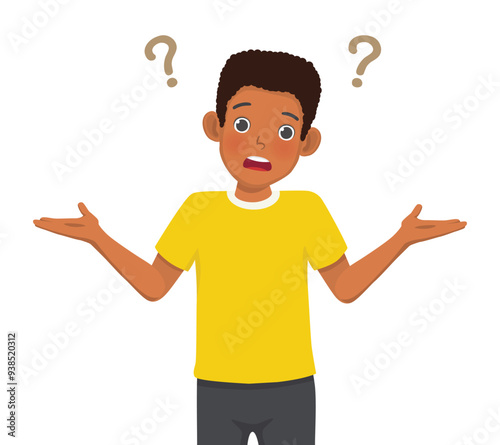 Young African man feeling confused have no idea, doubt and clueless, shrugging his shoulder
