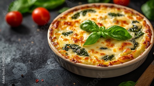 Baked Spinach with cheese delicious Italian food cuisine Spinach gratin : Generative AI