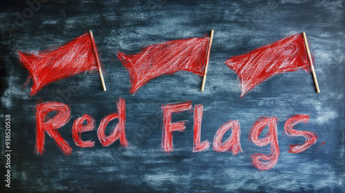 Red Flags written on blackboard chalkboard, warning or caution signs meme