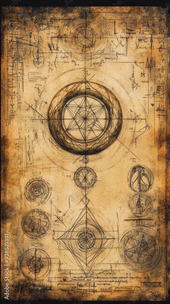 Fototapeta premium Ouroboros Ancient Scroll Various Gnosticism, Alchemy Religion Spiritual Symbol