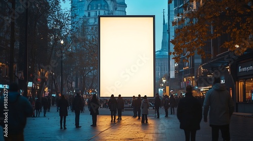 Vertical billboard on an asphalt plaza Temporary construction Lots of people event Mockup : Generative AI