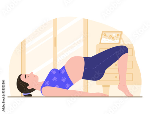Pregnant Woman Lying on Mat for Doing Yoga Exercise at Home for Prenatal Health