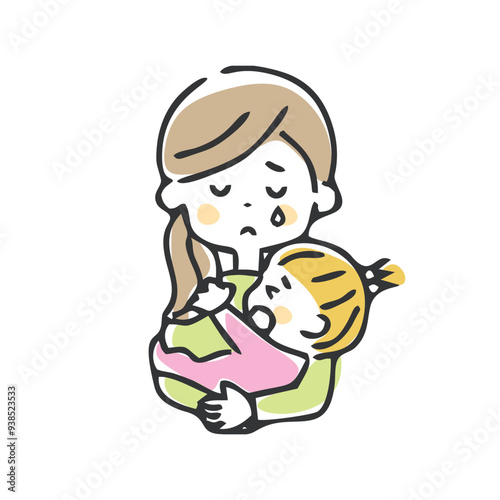 泣いている赤ちゃんとママ