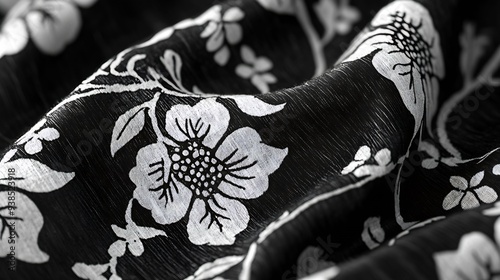 Black and white intricate floral jaal block print in gamthi cotton : Generative AI photo