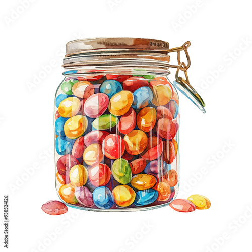 candy in jar vector illustration in watercolor style