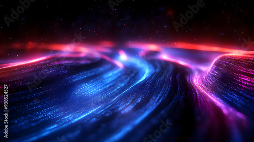 Abstract glowing lines with red and blue light. photo