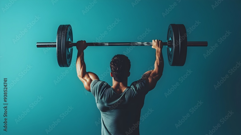 Muscular Man Lifting Heavy Barbell in Gym for Intense Workout Muscular Man Lifting Heavy Barbell in Gym for Intense Workout