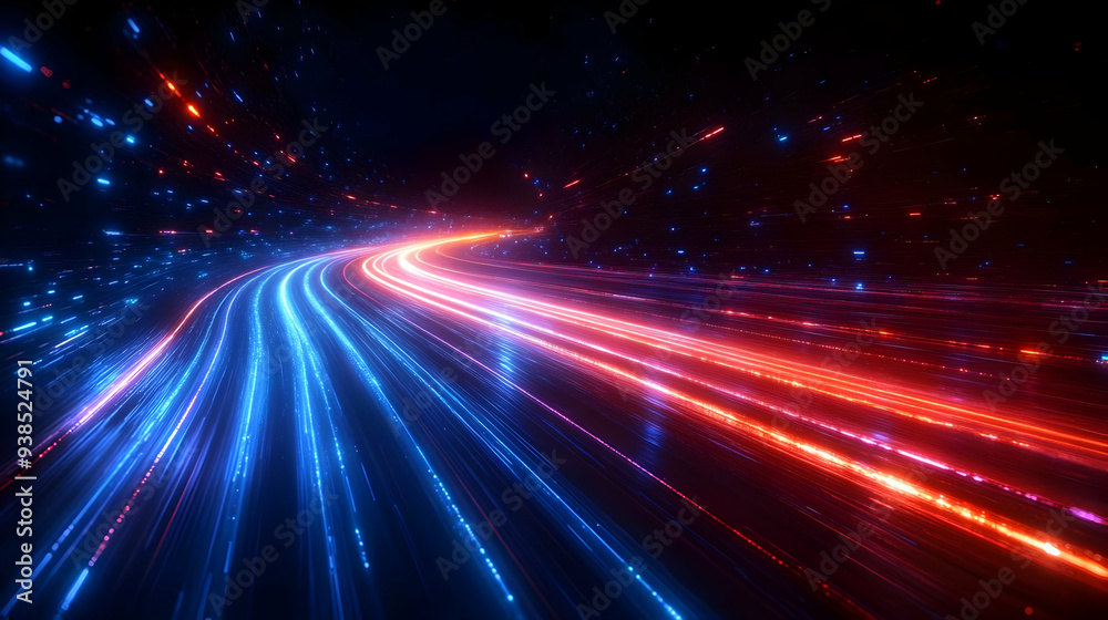 Abstract neon light trails on dark background, creating a futuristic, speed, or movement concept. Abstract neon light trails on dark background, creating a futuristic, speed, or movement concept.