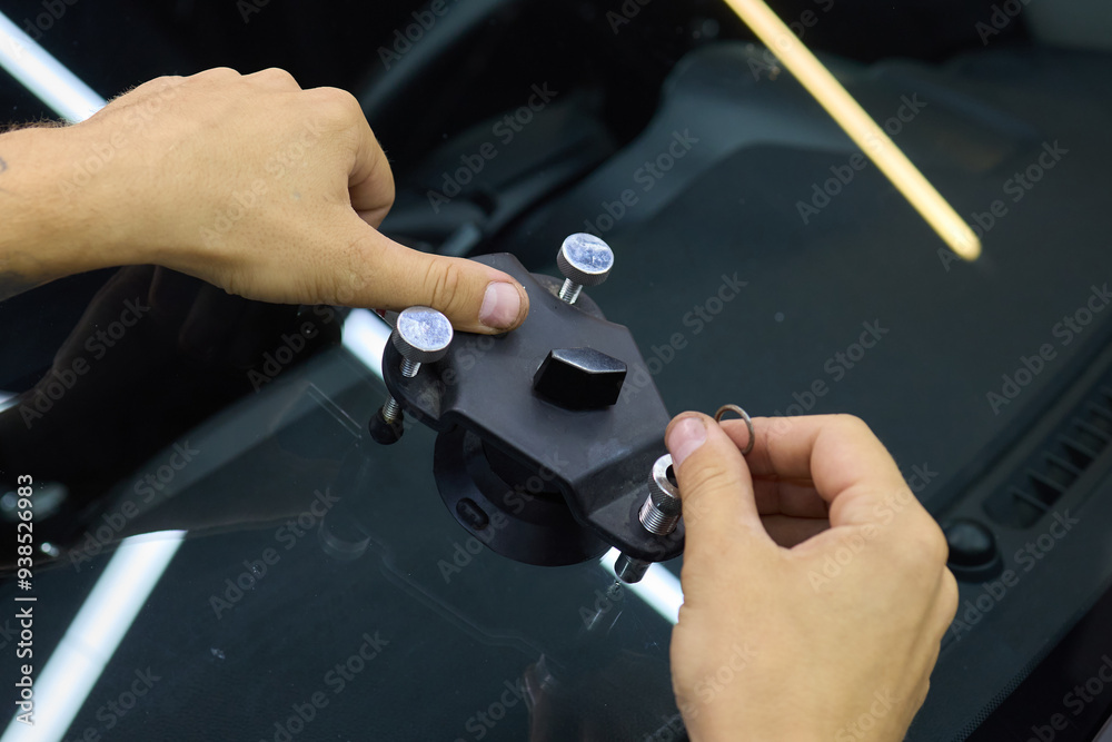Installing windshield on a car with automotive design Installing windshield on a car with automotive design