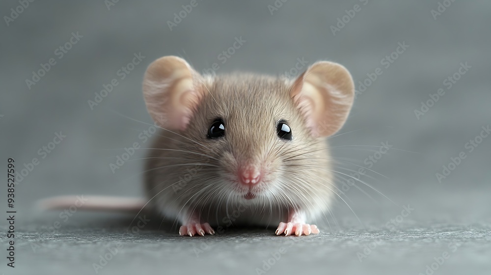 House mouse face and ears House mouse laying down on a grey background : Generative AI House mouse face and ears House mouse laying down on a grey background : Generative AI