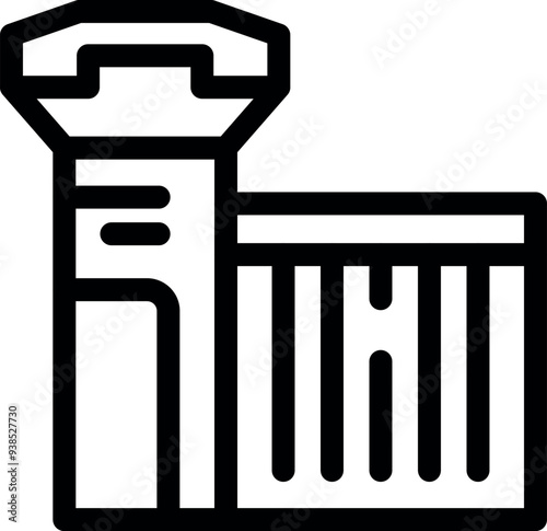 Line art icon of a prison building, emphasizing the concepts of incarceration, security, and justice