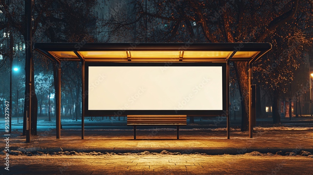 Empty outdoor advertising billboard mockup at a bus stop, ideal for displaying marketing banners or posters. Empty outdoor advertising billboard mockup at a bus stop, ideal for displaying marketing banners or posters.