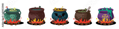 Witch cauldron Vector illustration on the theme of Halloween.