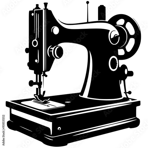 Silhouette of manual sewing machine