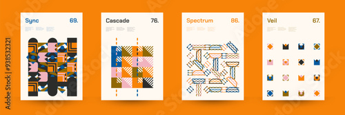 Diverse Set of Geometric Patterns: Wide Range of Symmetrical Geometric Shapes and Repeating Forms. Abstract Mosaic Poster Background. Vector Illustration.