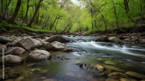 River in the spring forestriver, spring, forest, nature, greenery, flowing water, peaceful, trees, lush, foliage, outdoors, tranquil, scenery, landscape, woodland, fresh, natural beauty, stream, seaso photo