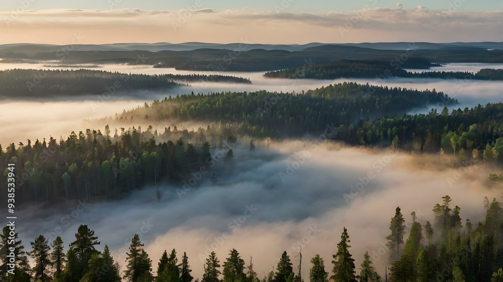 Misty Sunrise in Frosty Pine Forest Misty Sunrise in Frosty Pine Forest