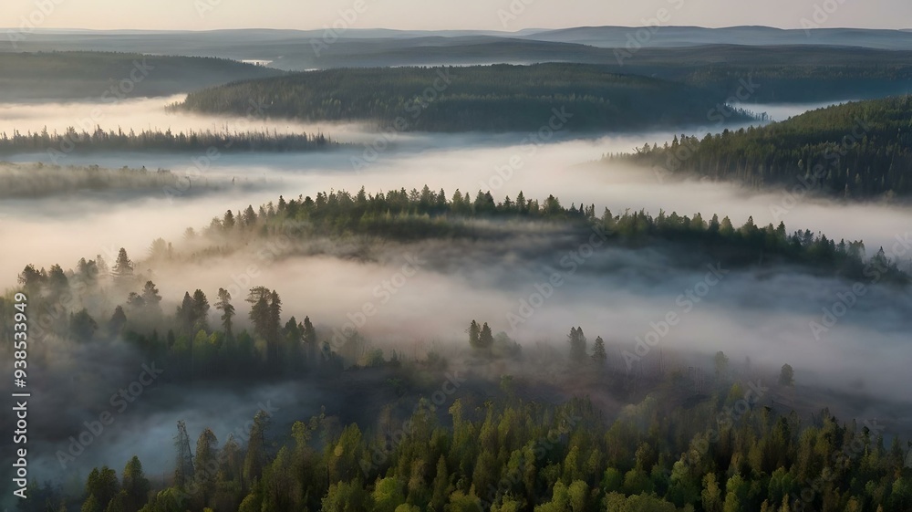 Misty Sunrise in Frosty Pine Forest Misty Sunrise in Frosty Pine Forest