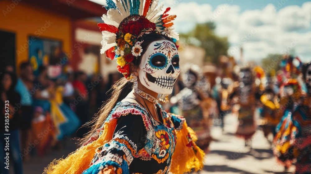 Woman in colorful traditional dress with face paint celebrating cultural festival outdoors Woman in colorful traditional dress with face paint celebrating cultural festival outdoors