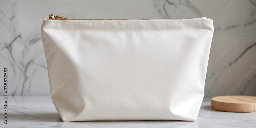 Cosmetic bag with zipper for makeup and beauty tools. Modern realistic mockup of fabric pouch with zip for toiletry, soap and body care products.