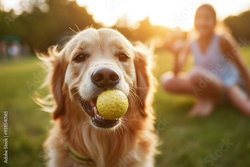 Obraz na płótnie golden retriever playing with ball