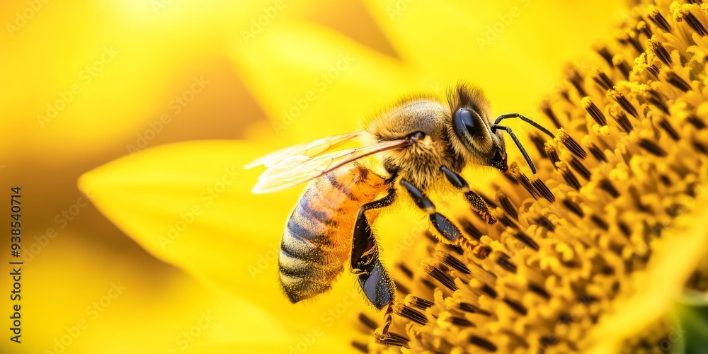 Sunflower Field with Close-Up of Honey Bee on Vibrant Sunflower Sunflower Field with Close-Up of Honey Bee on Vibrant Sunflower