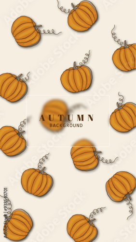 Autumn background design vector, Pumpkin and botanical leaves hand drawing. Abstract art wallpaper design for wall arts, textile, fabric,VIP invite card. vector eps10
