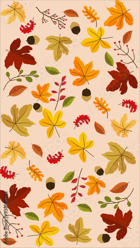 Autumn background design vector, Pumpkin and botanical leaves hand drawing. Abstract art wallpaper design for wall arts, textile, fabric,VIP invite card. vector eps10