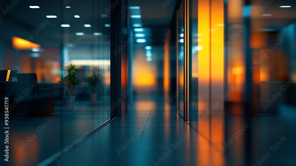 Blurring the Background in a Modern Office Interior night light effect : Generative AI Blurring the Background in a Modern Office Interior night light effect : Generative AI