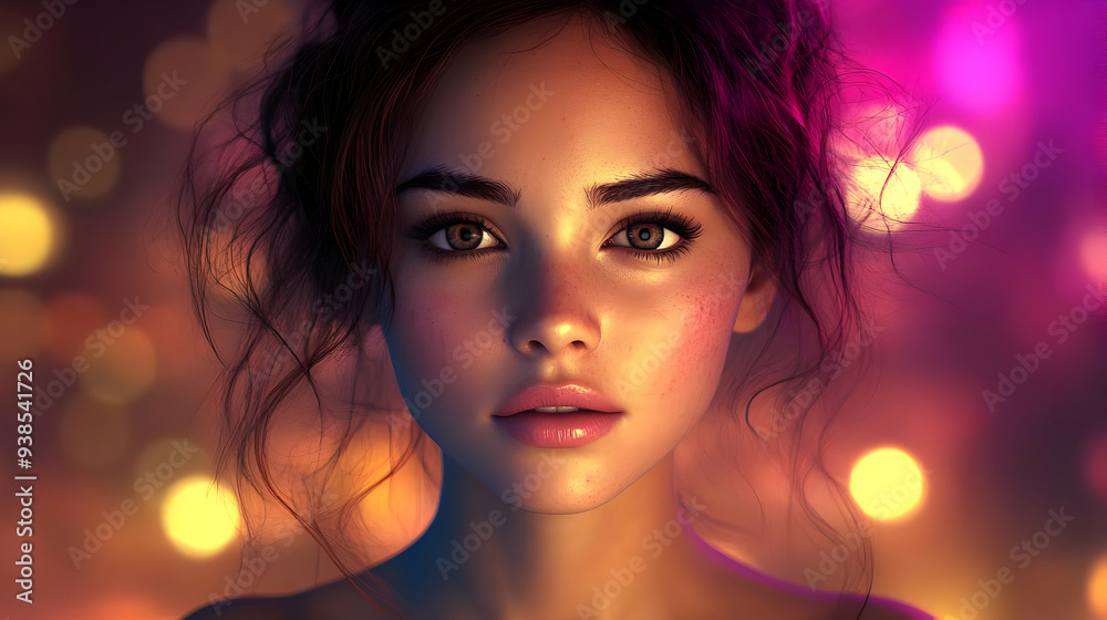 Close-up portrait of a young woman with freckles and long brown hair, looking directly at the camera. Close-up portrait of a young woman with freckles and long brown hair, looking directly at the camera.