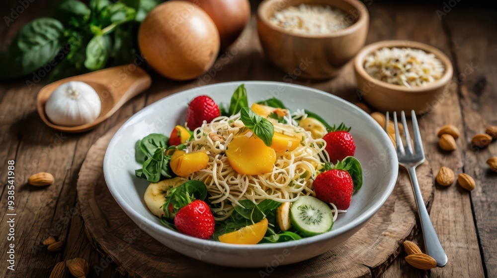 Fresh vegetarian pasta with colorful vegetables and cheese, a healthy and delicious meal perfect for lunch or dinner Fresh vegetarian pasta with colorful vegetables and cheese, a healthy and delicious meal perfect for lunch or dinner