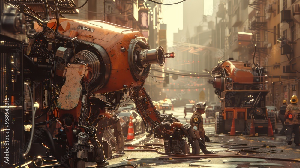 Futuristic Cityscape with Giant Robots Futuristic Cityscape with Giant Robots