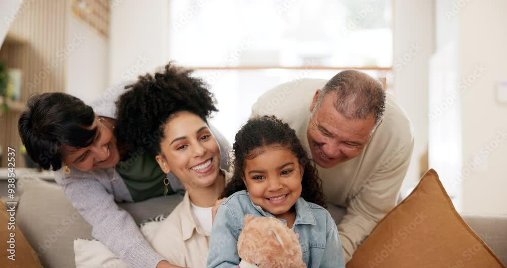 Face, happy family and grandparents with kids on sofa in home, bonding and love in living room. Portrait, mother and child, grandma and grandfather tickle or play on couch, funny and laugh together Face, happy family and grandparents with kids on sofa in home, bonding and love in living room. Portrait, mother and child, grandma and grandfather tickle or play on couch, funny and laugh together