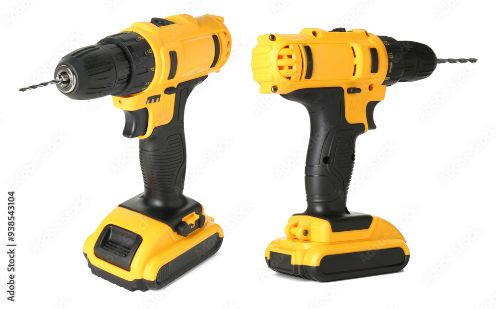 Cordless drill isolated on white, views from different sides Cordless drill isolated on white, views from different sides